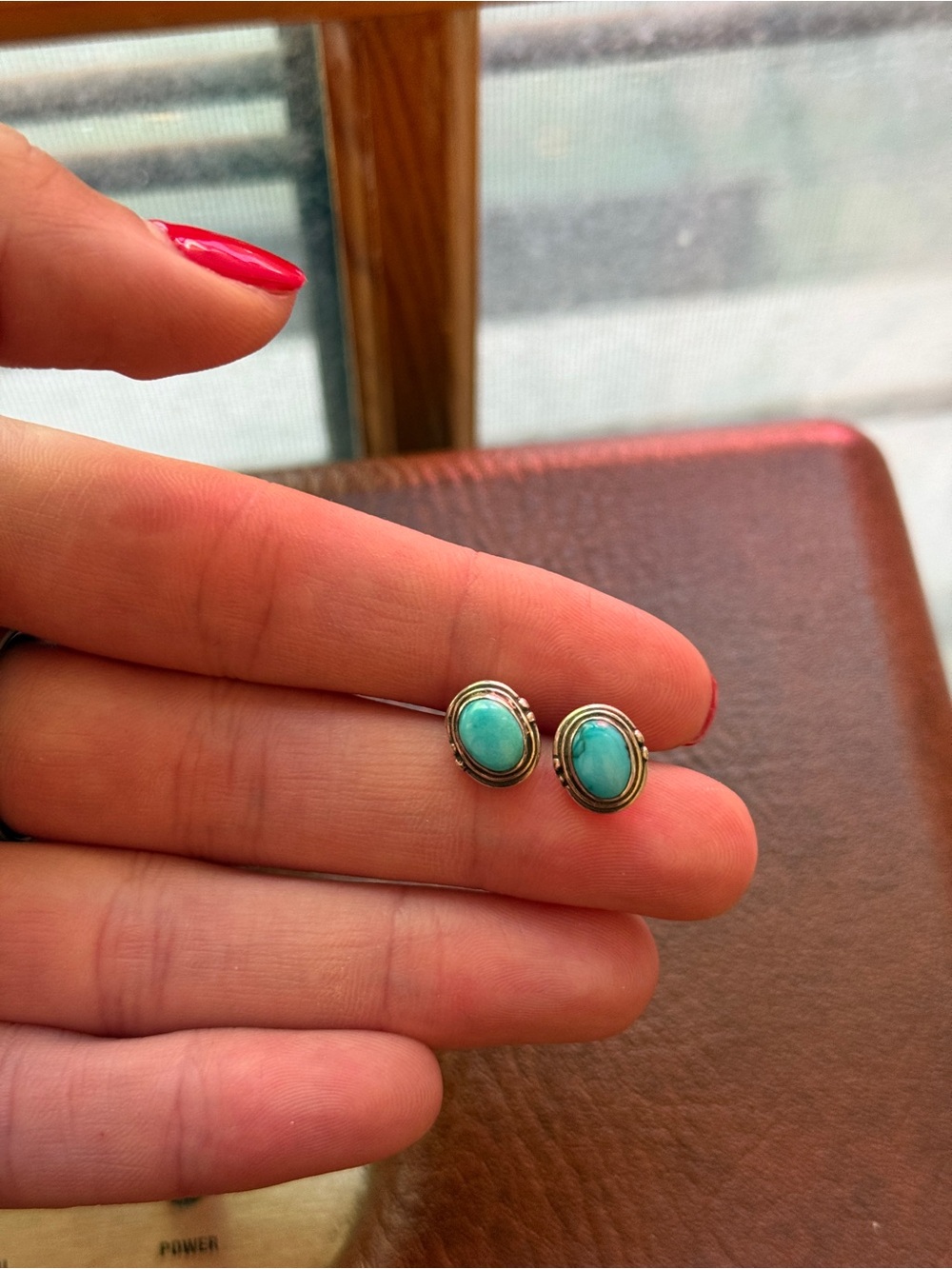 Sterling Silver Turquoise Oval Stud Earrings - Turquoise